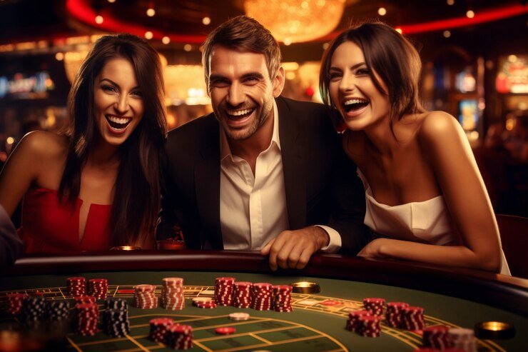 Tampilan studio Monopoly Live dengan dealer dan roda permainan besar